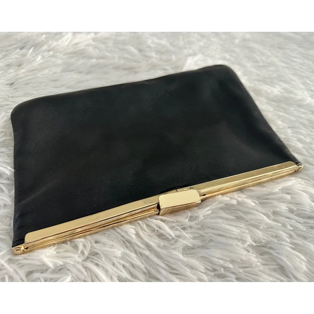 J crew black leather clutch bag handbag